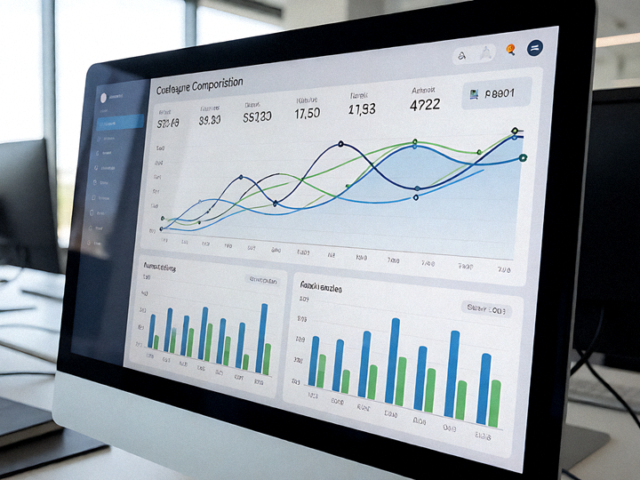 数据分析屏幕上的比赛统计图表与趋势曲线展示